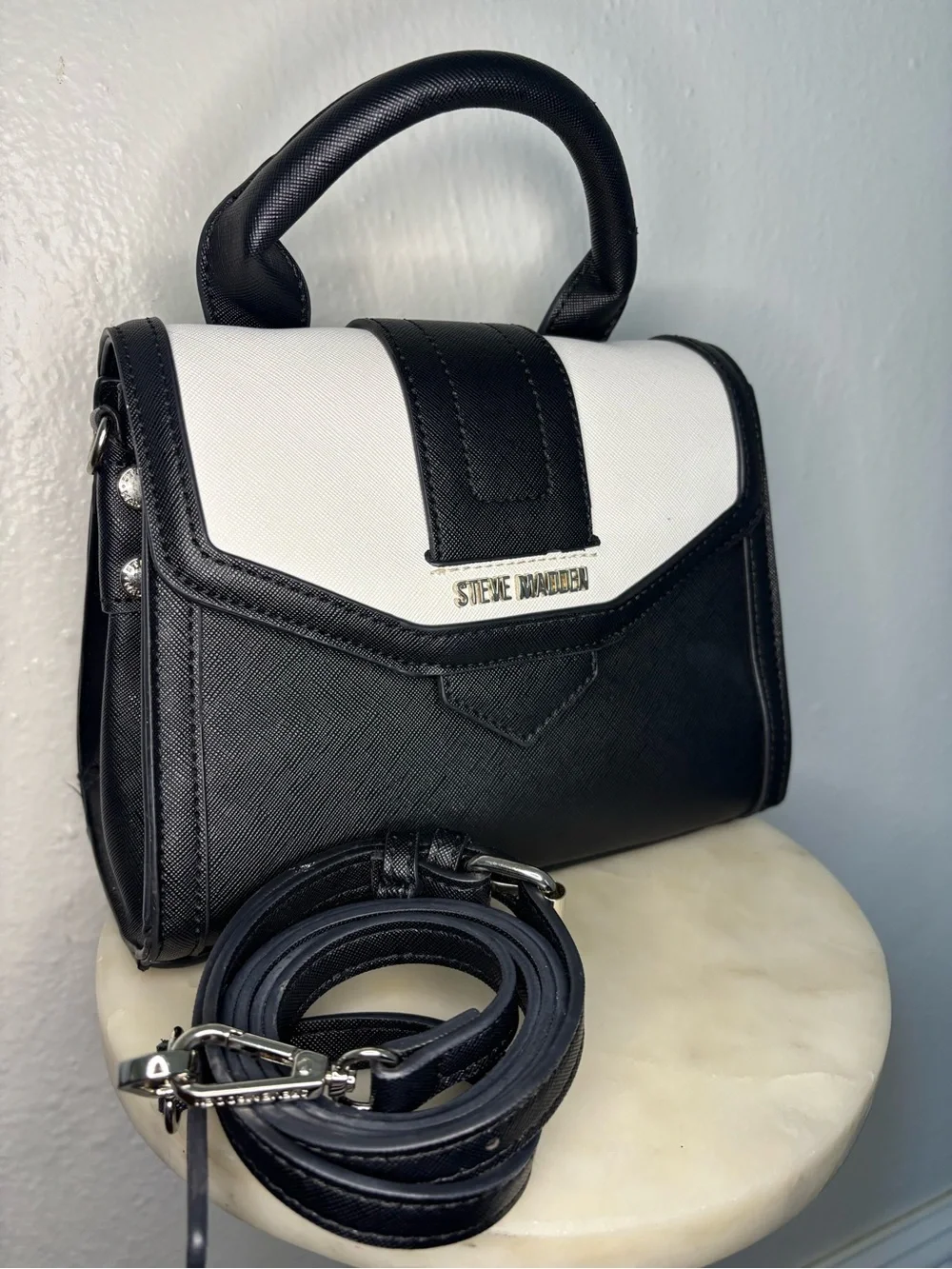 Steve Madden Black and White Two-Tone Top-Handle Satchel